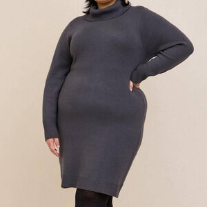 NEW $99 TORRID Sweater Dress Plus Size 2X Gray At The Knee Ultra Soft Turtleneck